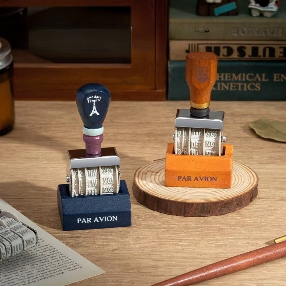 Rubber Date Stamp - Retro Ahşap Tarih Damgası Ahşap Saplı
