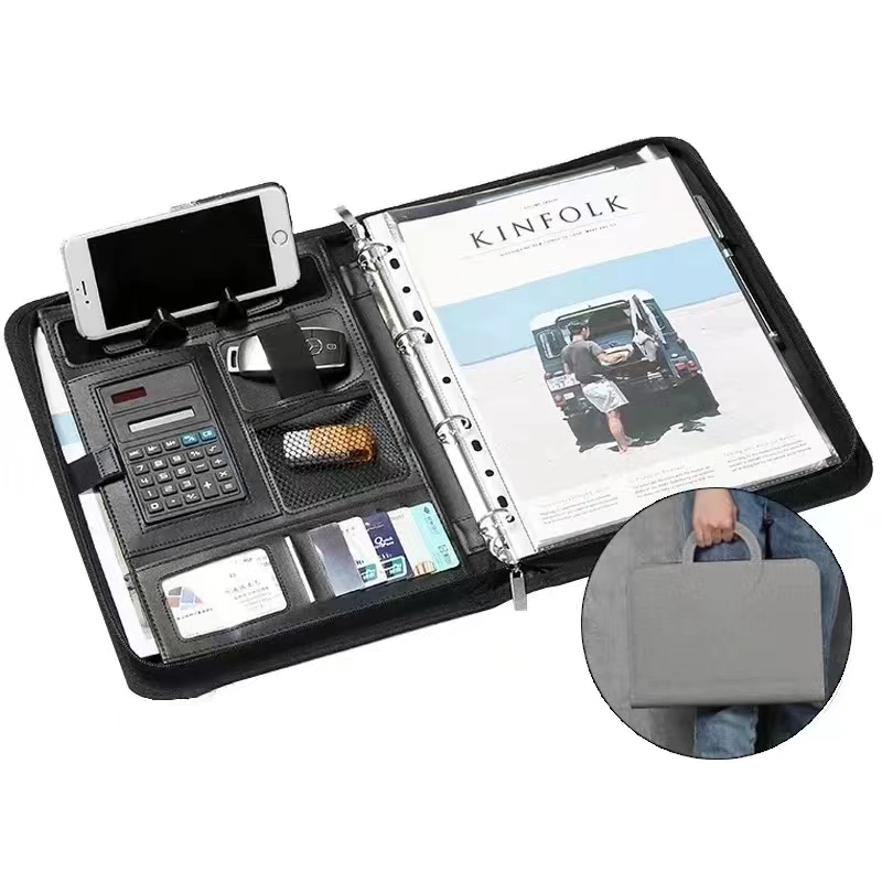 Binder A4 Lever - PU deri A4 fermuarlı hesap makinesi